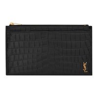 SAINT LAURENT Crocodile Pattern Matte Finish Leather Wallets Clutches Regular Women's Black