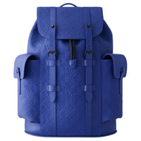 LOUIS VUITTON CHRISTOPHER Embossed Leather Backpack Medium Size Men's Dark Blue