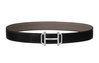 HERMES Comfortable Silver Buckle Togo Calfskin Double Sided Leather Belt Women's Black/Dark Gray Width 3.2cm