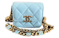 CHANEL 22SS Sheepskin Clutches Shoulder Bag Crossbody Bag Women's Blue