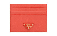 PRADA Leather Card Holder Women's Orange