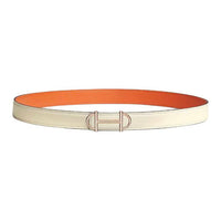 HERMES Calfskin Leather Belts Women's White/Orange Width 2.4CM