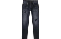 SAINT LAURENT Slim Fit Distressed Denim Jeans Black