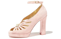 CHANEL Chunky Heel High Heels 11cm Women's Pink