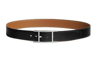 HERMES Solid Color Design Leather Belts Men's Black