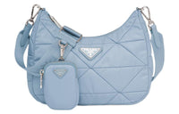 PRADA Fabric Hobo Bag Crossbody Bag Shoulder Bag Women's Light Blue