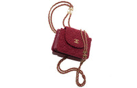 CHANEL Wool Twill Soft Tweed Clutches Shoulder Bag Crossbody Bag Women's Red