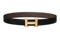 HERMES Letter Comfortable Double-Sided Gold Buckle Togo Calfskin Double-Sided Leather Belt Women's Black Width: 3.2cm