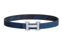 HERMES Comfortable Silver Buckle Nylon Belt Men's Black/Indigo Width 32mm