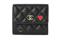 CHANEL Grained Cow Leather Wallet Women's Black