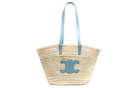 CELINE Triomphe Cow Leather Tote Bag Shopping Bag Handbag Women's Blue