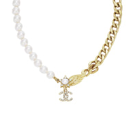 CHANEL Metal Artificial Pearl Rhinestone Necklaces Women's Gold