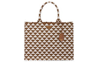 PRADA Symbol Fabric With Leather Tote Bag Shopping Bag Handbag Men's Brown/White