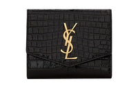 SAINT LAURENT UPTOWN Crocodile Pattern Cow Leather Wallet Trumpets Women's Black