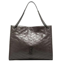 SAINT LAURENT Vintage Pleated Leather Chain Handbag, Shoulder Bag Women's