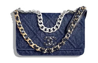 CHANEL 19BagWOC Denim Chain Bag Wallet Women's Dark Blue