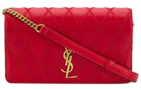 SAINT LAURENT Diamond Pattern Leather Shoulder Bags Women's Red