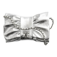 CHANEL Sheepskin Evening Party Bag Handbag Shoulder Bag Women's Silver