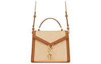 SAINT LAURENT CASSANDRA Fabric Cow Leather Patchwork Portable Crossbody Bag Shoulder Bag Mini Women's Brown/Natural
