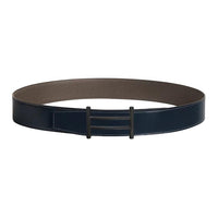 HERMES Calfskin Metal Leather Belts Men's Sea Blue/Brown Width: 3.8CM