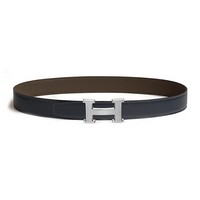 HERMES Calfskin Palladium Leather Belts Women's Brown/Blue Width: 3.2CM