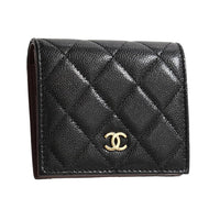 CHANEL Leather Wallet Mini Women's Black