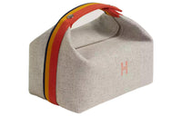 HERMES Bride-a-Brac Wool Travel Storage Bag Handbag Toiletry Bag Large Size Women's Gray