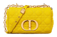 DIOR Caro Wicker Pattern Cow Leather Shoulder Bag Crossbody Bag Small Size Women's Yellow