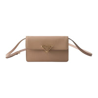 PRADA Saffiano Cow Leather Shoulder Bag Mini Women's Beige