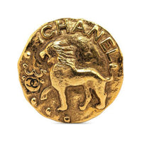 CHANEL 1980 1990 Plated Lion Round Clip On Earrings Costume Earrings