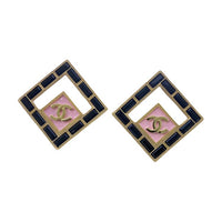 CHANEL Metal Rhinestone Resin Earrings Women's Black