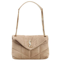 SAINT LAURENT PUFFER Suede Crossbody Bag Shoulder Bag Women's Beige