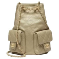 CHANEL Lambskin Backpack Women's Khaki