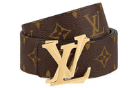 LOUIS VUITTON Shake Smooth Buckle Cow Leather Belts Men's Brown Width  4cm