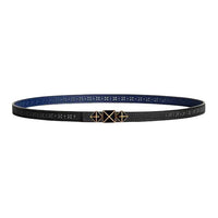 HERMES Calfskin Leather Belts Women's Black Blue Width 1.3CM