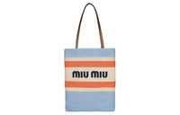 MIU MIU Straw And Wicker One Shoulder Handbag Women's Blue & Multicolor