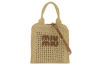 MIU MIU Raffia Shoulder Bag, Crossbody Bag, Handbag Women's Beige & Brown