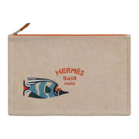 HERMES Traffic Jam Canvas Clutch Women's Beige Yellow