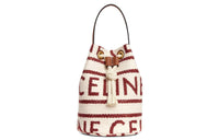 CELINE Textile With Cow Leather Patchwork Bucket Bags Handbags Small Size Women's White Red