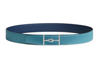 HERMES Double-Sided Design Decoration Smooth Buckle Leather Belts Men's Light Blue/Blue Width: 3.2cm