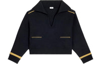 CELINE Cropped Military Vareuse Wool Triomphe Embroidery Jacket Navy