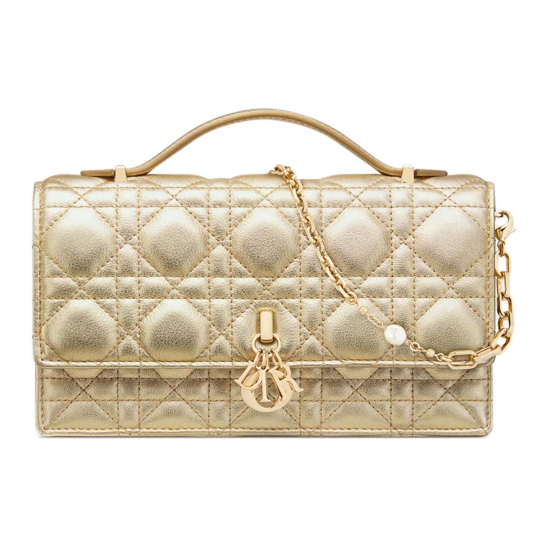 DIOR Calfskin Shoulder Bag, Crossbody Bag, Handbag Mini Women's Metal Gold