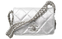 CHANEL Lambskin Shoulder Bag Mini Women's Silver