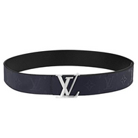 LOUIS VUITTON Calfskin Leather Belts Men's Black/Blue Width: 4CM