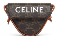CELINE Cow Leather Canvas Handbag Coin Purse Mini Unisex Tawny