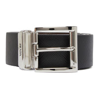 PRADA Badge Design Leather Leather Belts Men's Black Width 3.3CM