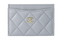 CHANEL Grained Shiny Calfskin Card Sleeve Card Holder Unisex Gray