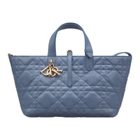 DIOR Cow Leather Handbag Medium Size Women's Denim Blue