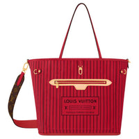 LOUIS VUITTON NEVERFULL Leather Trim Tote Bag, Shopping Bag, Handbag Medium Size Women's Red