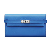 HERMES Mysore Goat Skin Wallet Women's B3 Bleu Zanzibar Tanzanian Blue